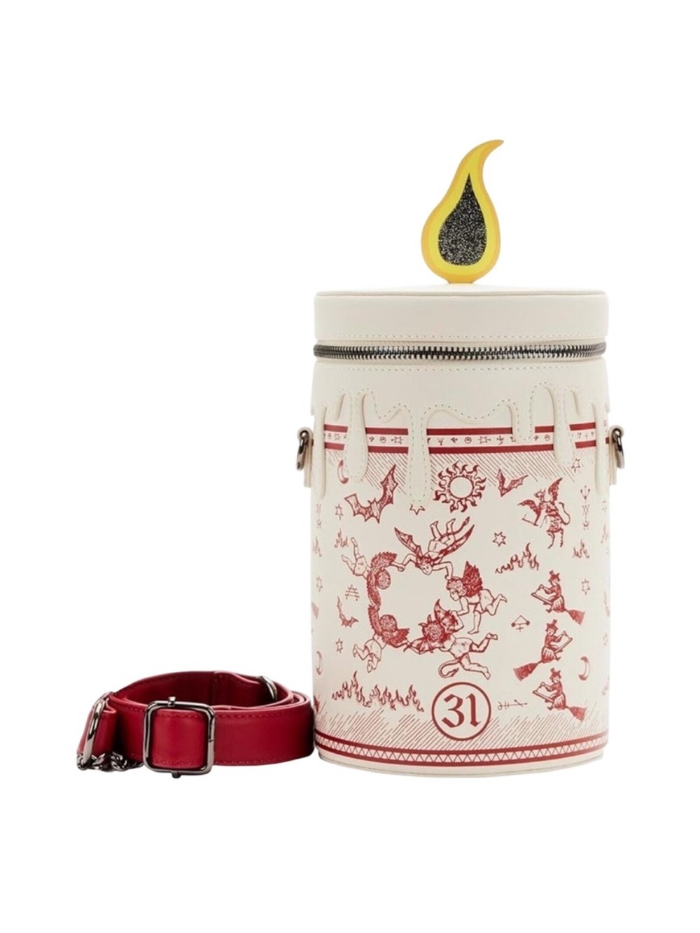 NWT Loungefly Cream & Red Candle Motif Cylinder Crossbody - Picture 9 of 10